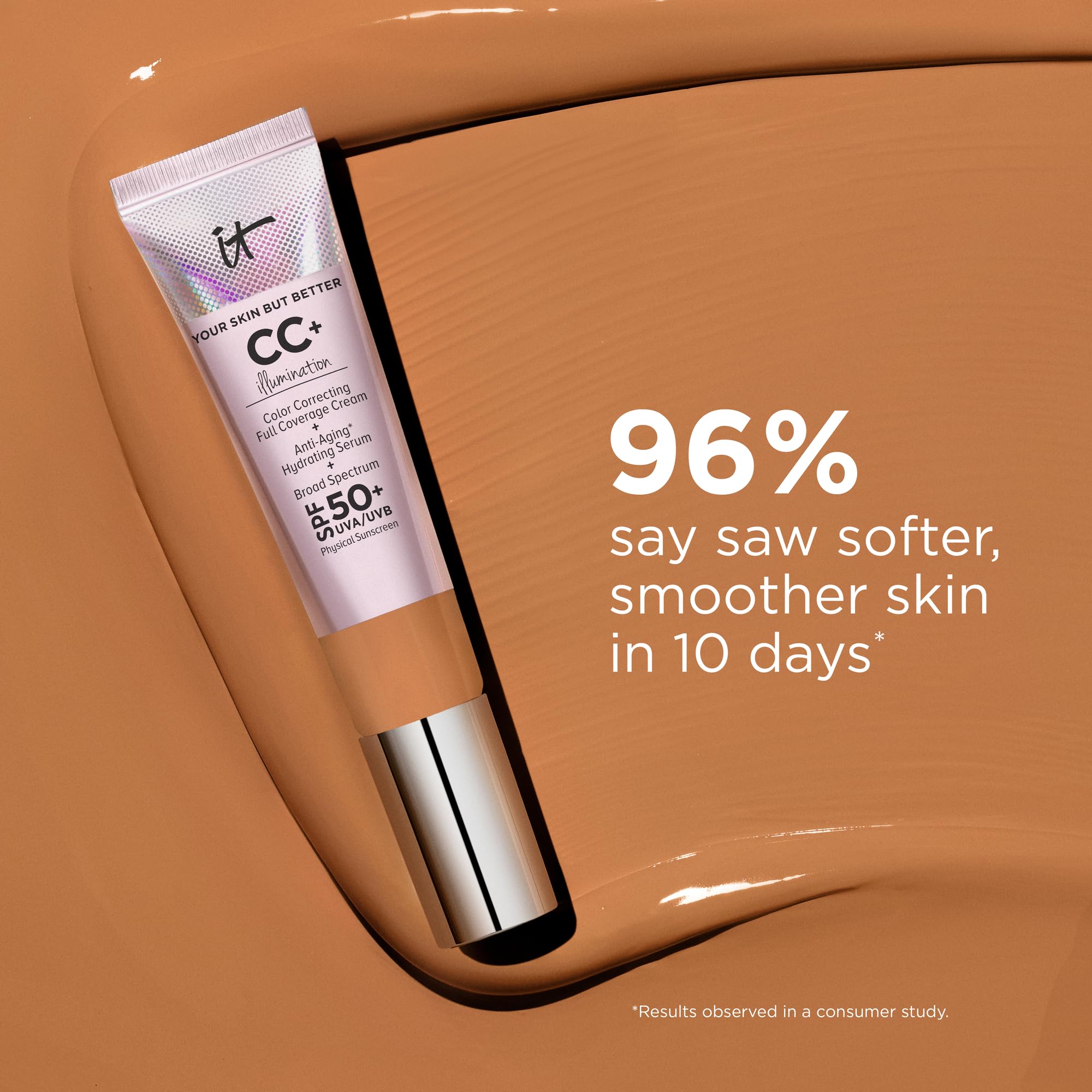 IT Cosmetics CC+ Cream Illumination Rich glow finish on cheek looks natural.