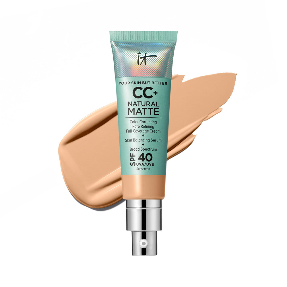 IT Cosmetics CC+ Natural Matte Medium Pump bottle offers even tone with full coverage.