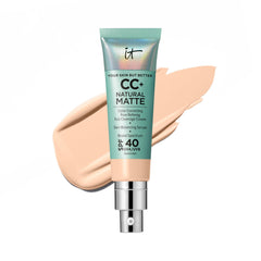 IT Cosmetics CC+ Natural Matte SPF40 bottle demonstrates oil control