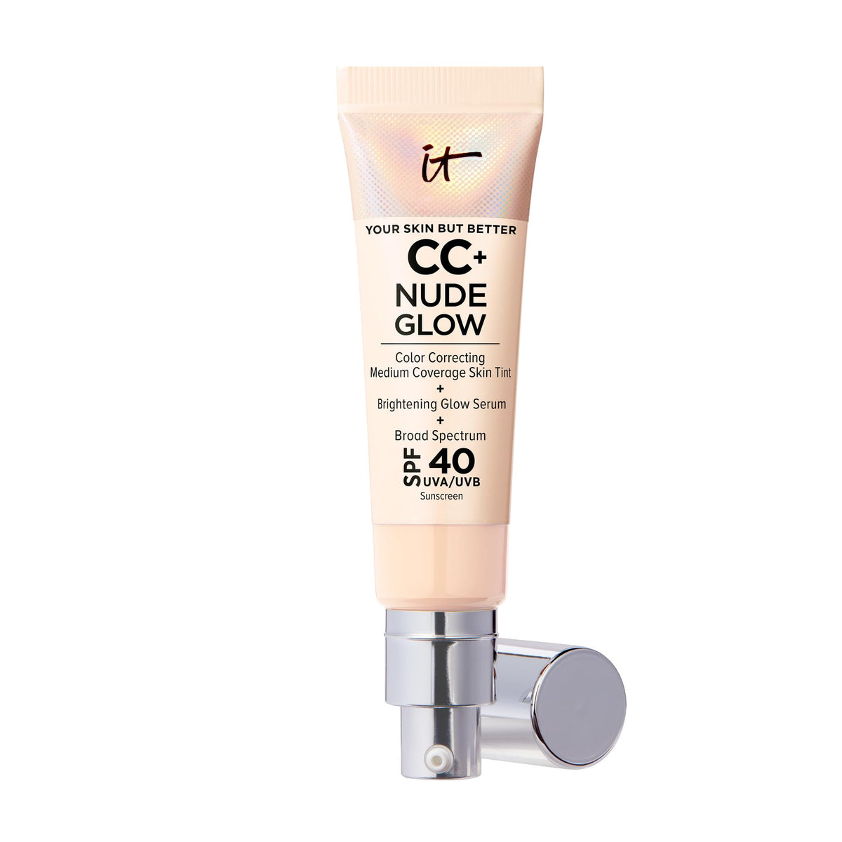 IT Cosmetics CC+ Nude Glow bottle with pump for easy everyday application.