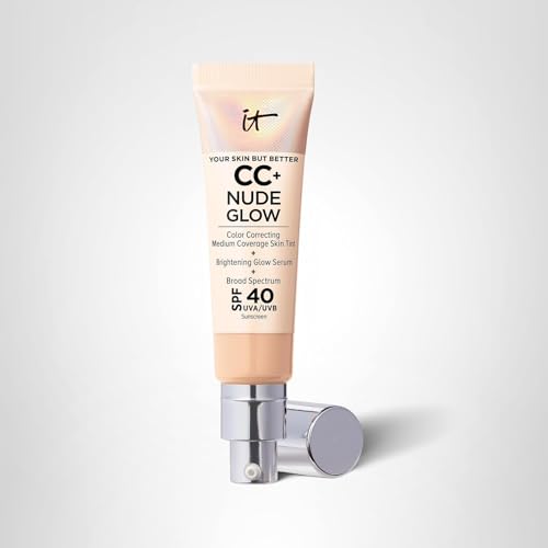 IT Cosmetics CC+ Nude Glow application demonstrates easy buffing with Complexion Perfection brush.