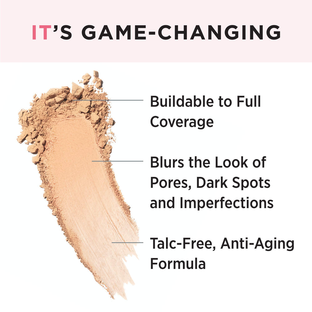 IT Cosmetics CC+ Airbrush powder brush application shows seamless finish.