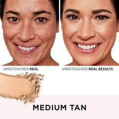 IT Cosmetics CC+ Airbrush Powder finish closeup highlighting smooth skin texture.