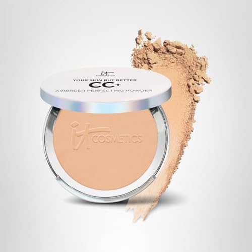 IT Cosmetics CC+ Airbrush Powder packaging Medium Tan travel-friendly design.