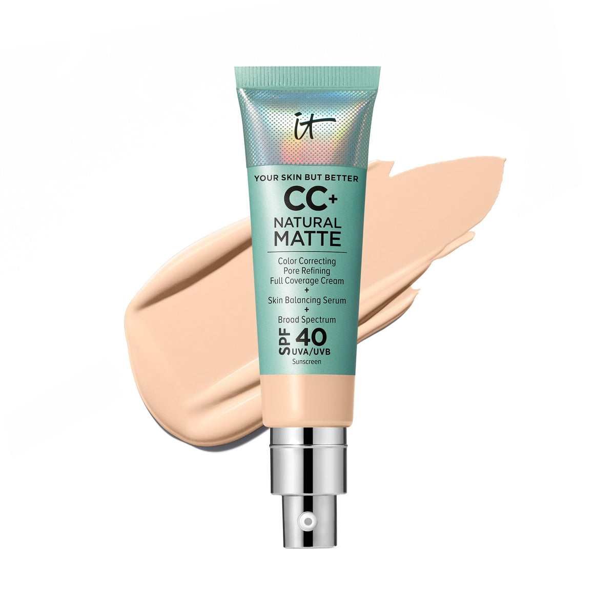 IT Cosmetics CC+ Cream Natural Matte pump bottle for quick matte coverage.