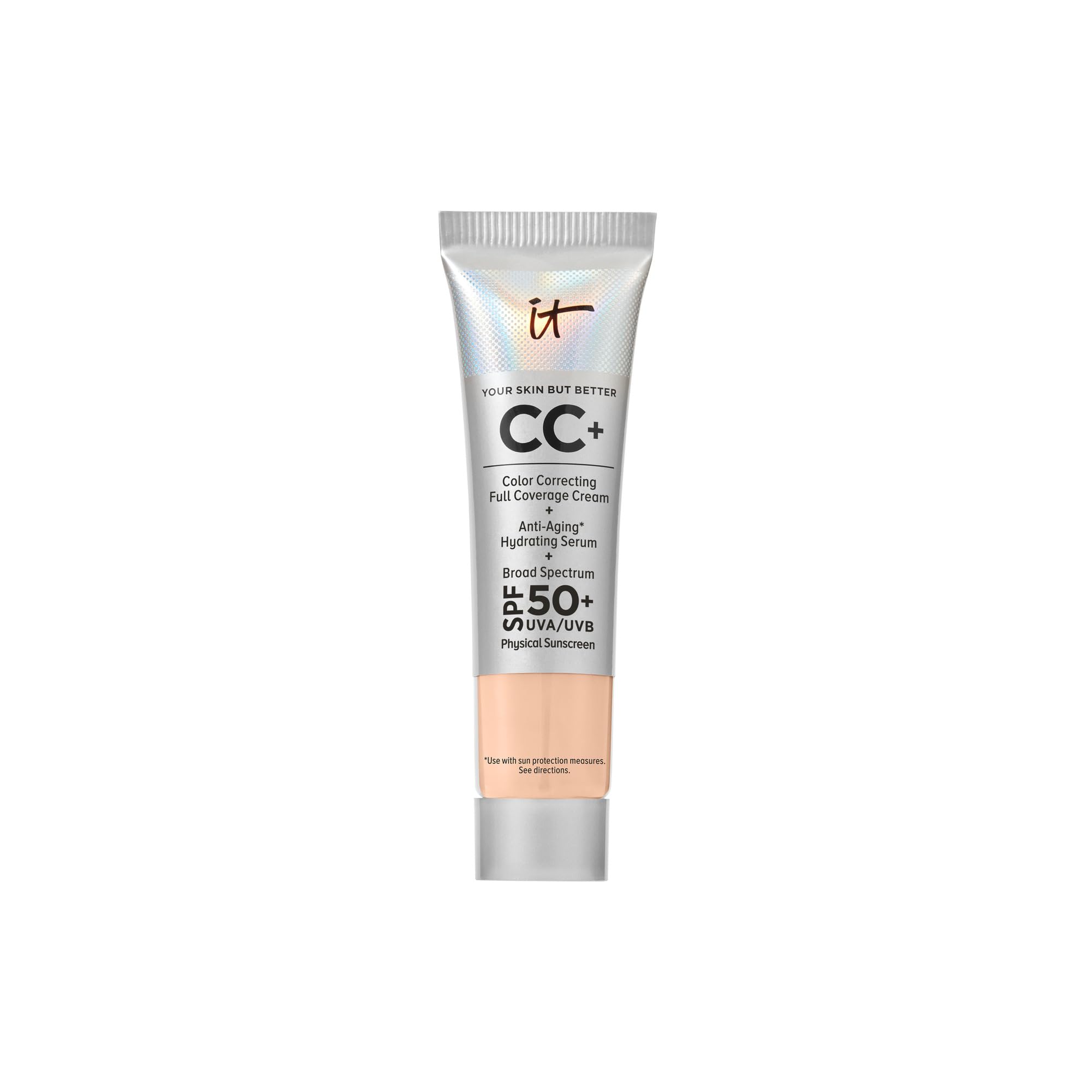 IT Cosmetics CC+ Cream Travel bottle front with Light Neutral shade and SPF 50+.