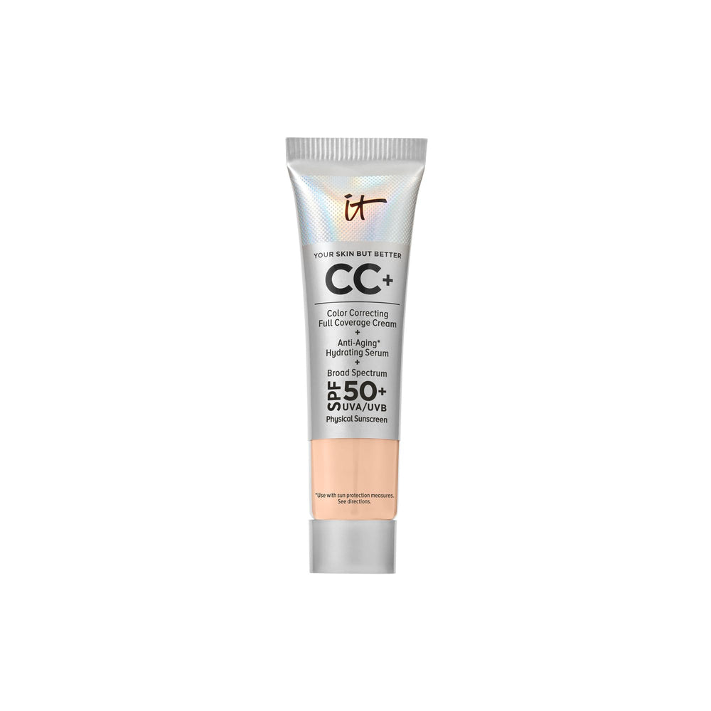IT Cosmetics CC+ Cream Travel bottle front with Light Neutral shade and SPF 50+.