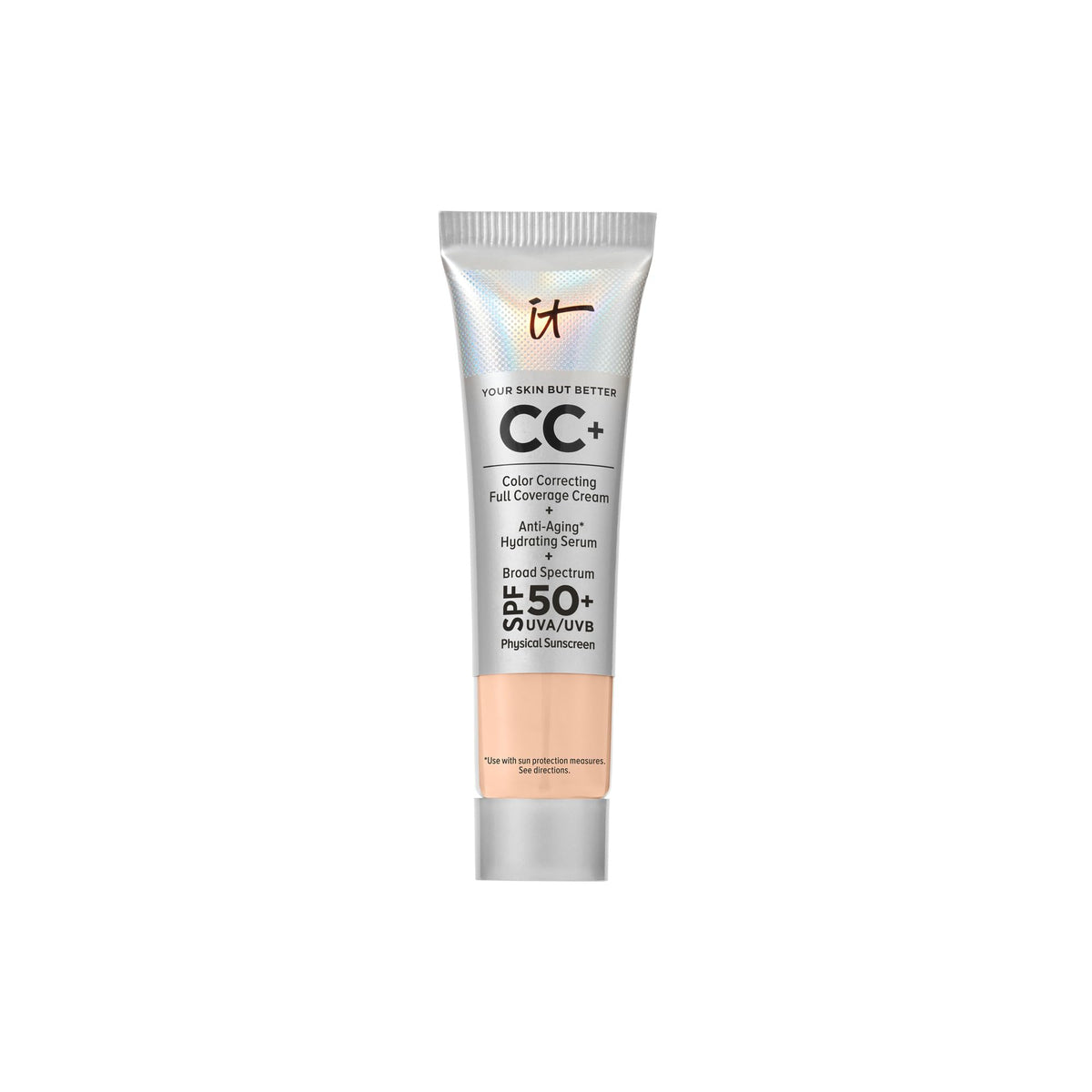 IT Cosmetics CC+ Cream Travel bottle front with Light Neutral shade and SPF 50+.