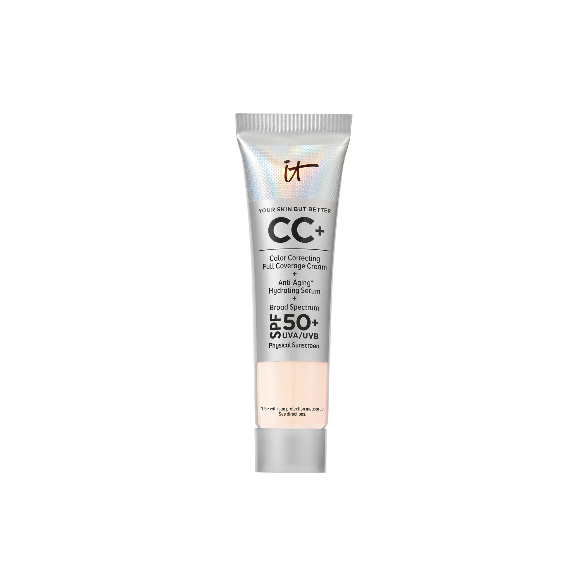 IT Cosmetics CC+ Cream Travel packaging shown in compact bottle for on-the-go full coverage