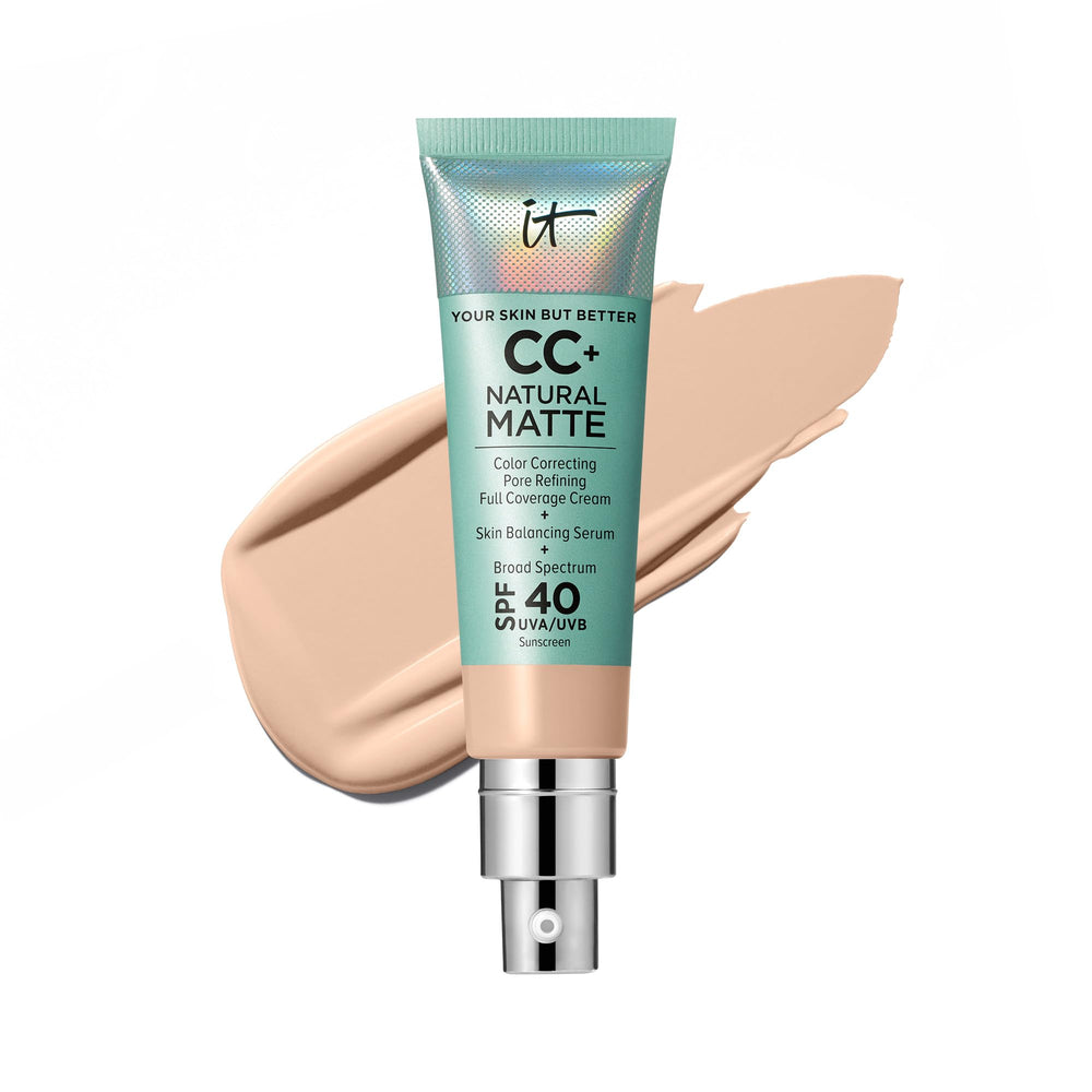 IT Cosmetics CC+ Natural Matte Fair Light swatch with pore-blurring coverage