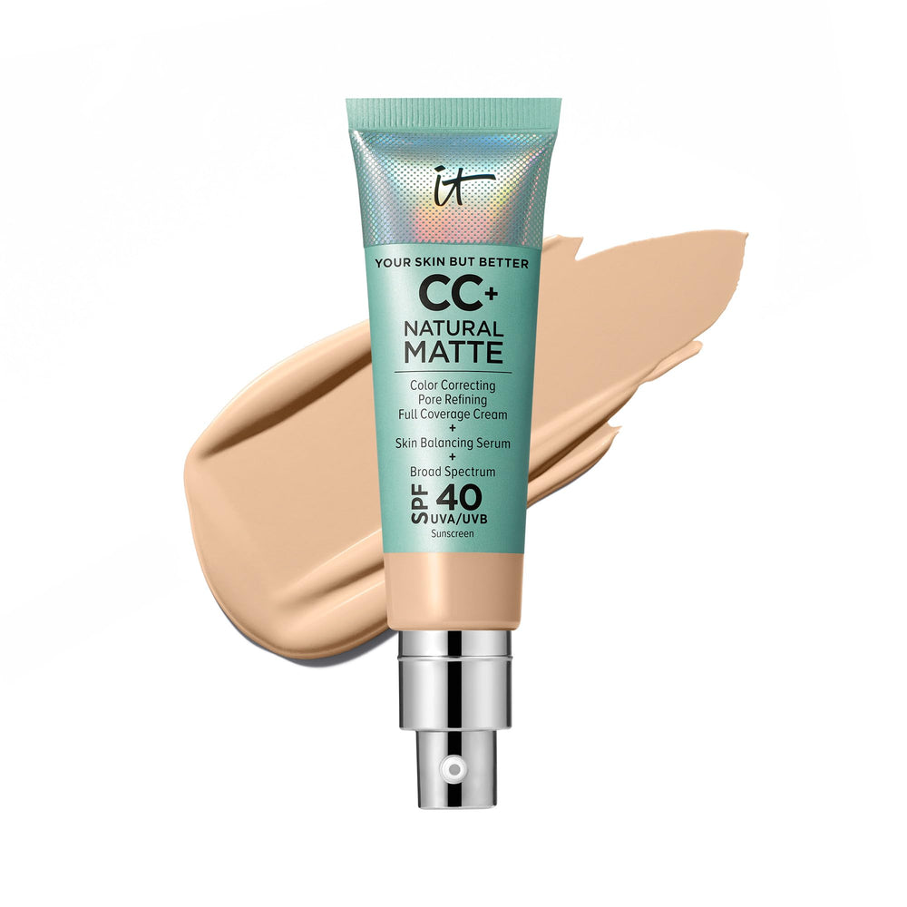 IT Cosmetics CC+ Cream Natural Matte Light bottle with pore-blurring, oil-control finish.