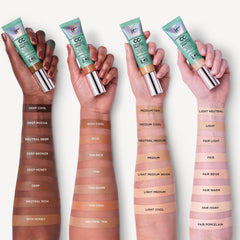 IT Cosmetics CC+ Cream Natural Matte Medium Tan pump-dispense close-up indicates consistent coverage.