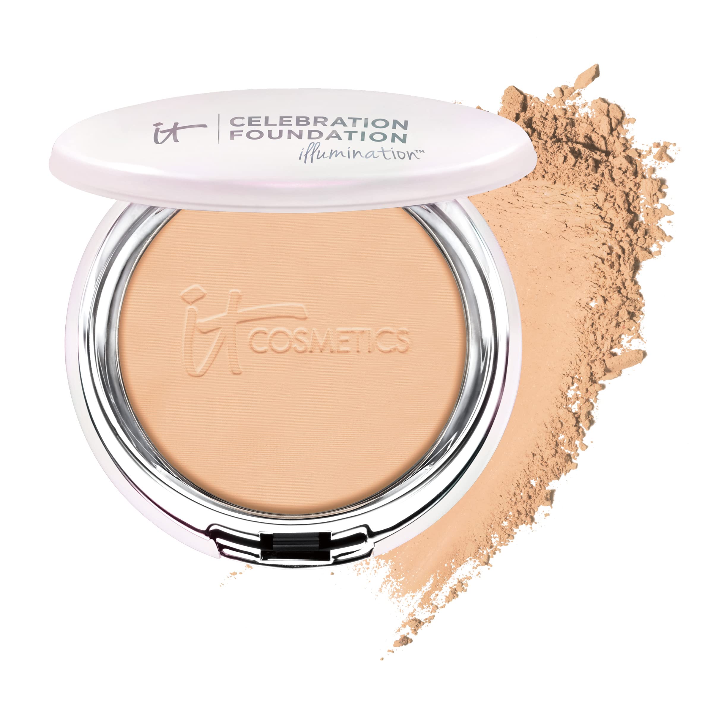 IT Cosmetics Celebration Foundation Illumination compact closeup shows luminous coverage for a glow.