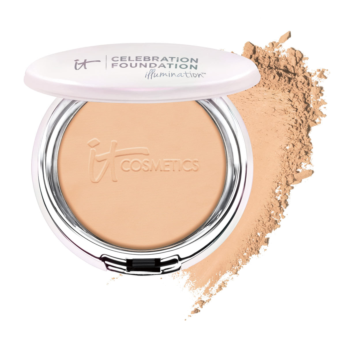 IT Cosmetics Celebration Foundation Illumination compact closeup shows luminous coverage for a glow.