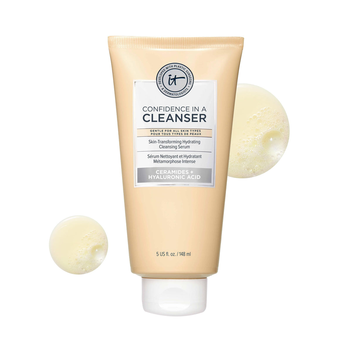 IT Cosmetics Confidence in a Cleanser bottle shows a gentle makeup removal benefit