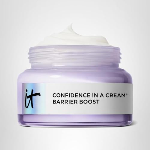 IT Cosmetics Confidence in a Cream Barrier Boost packaging on shelf signals fragrance-free care.