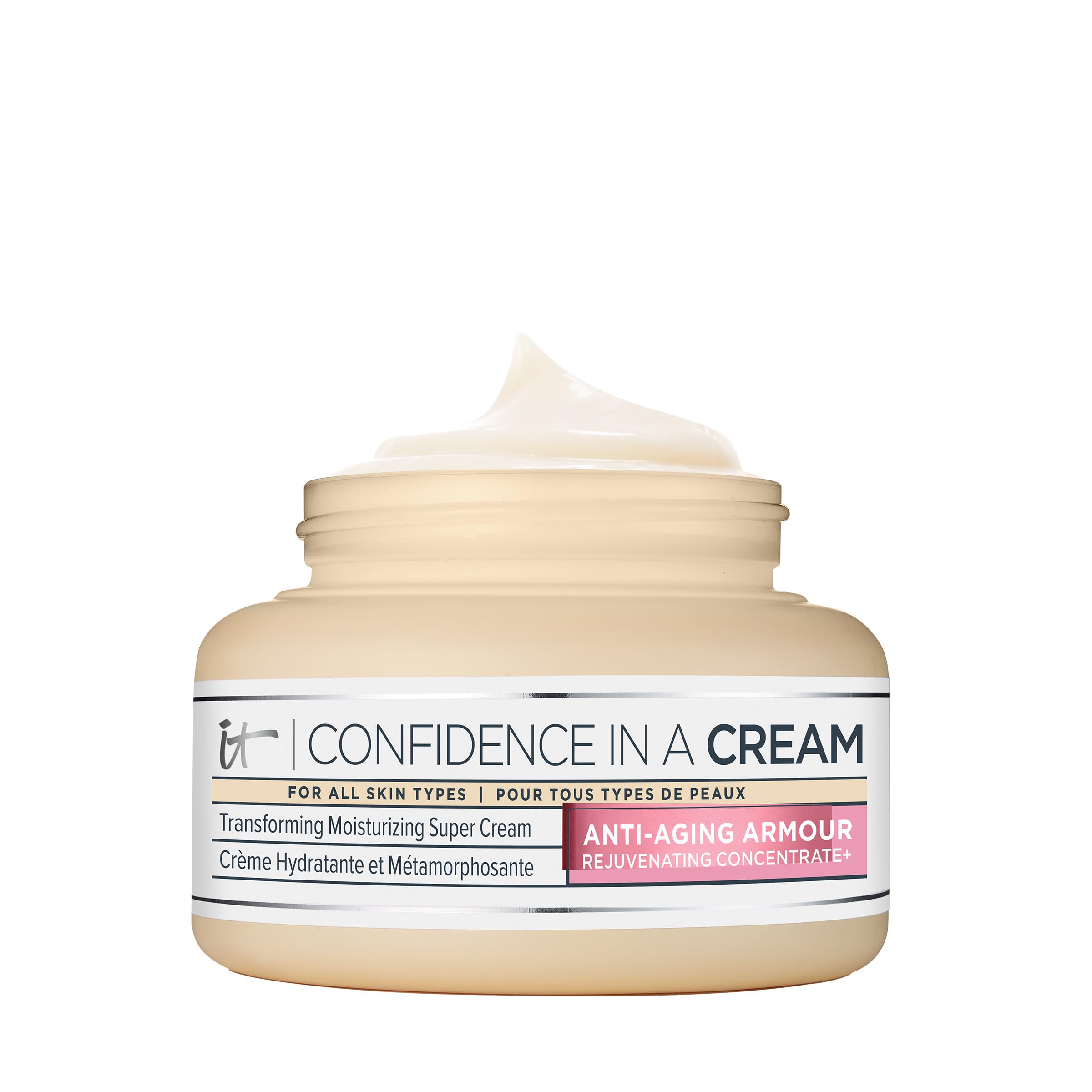 IT Cosmetics Confidence in a Cream Jumbo jar closeup showing rich texture for instant hydration.