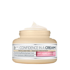 IT Cosmetics Confidence in a Cream Jumbo jar closeup showing rich texture for instant hydration.