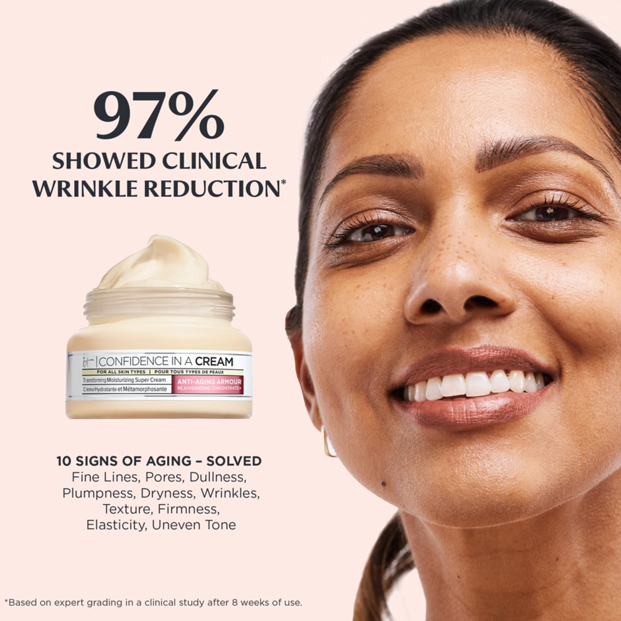 IT Cosmetics Confidence in a Cream Jumbo vegan formula badge signaling cruelty-free creation.