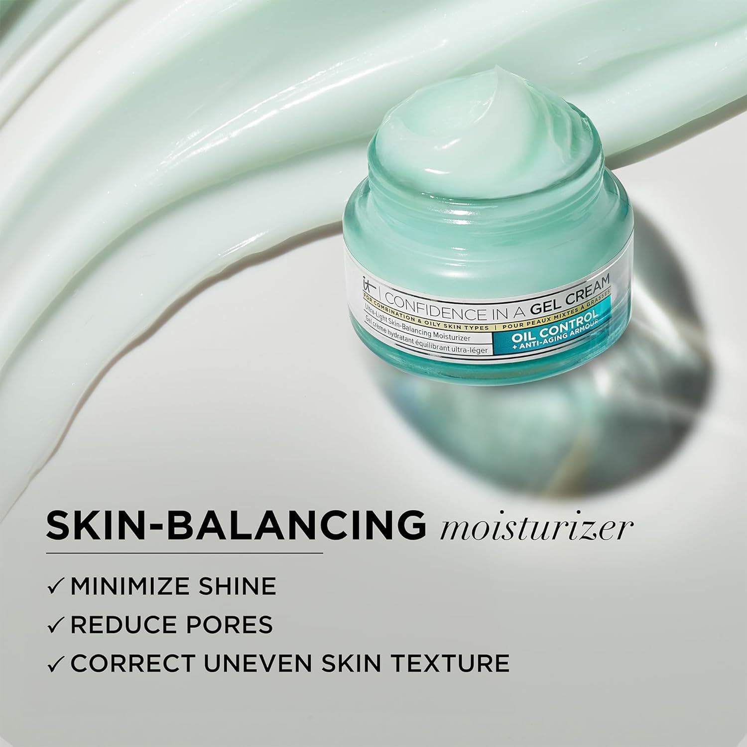IT Cosmetics Confidence in a Gel Cream niacinamide benefits shown in product ingredient close-up.