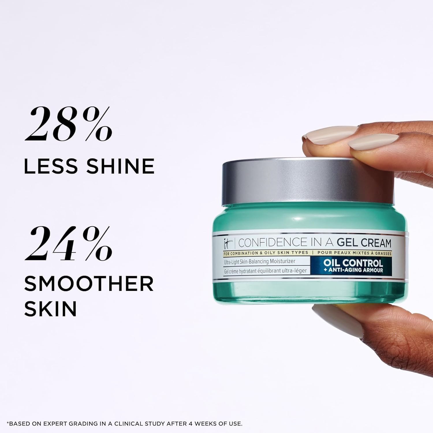 IT Cosmetics Confidence in a Gel Cream peptides close-up communicates anti-aging support and skin resilience.