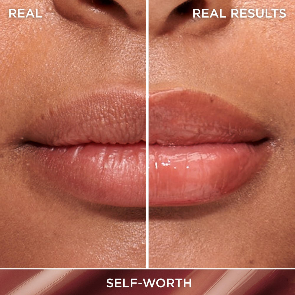 IT Cosmetics Confidence in a Serum Lip Gloss showing ceramide barrier-supporting formula on lips