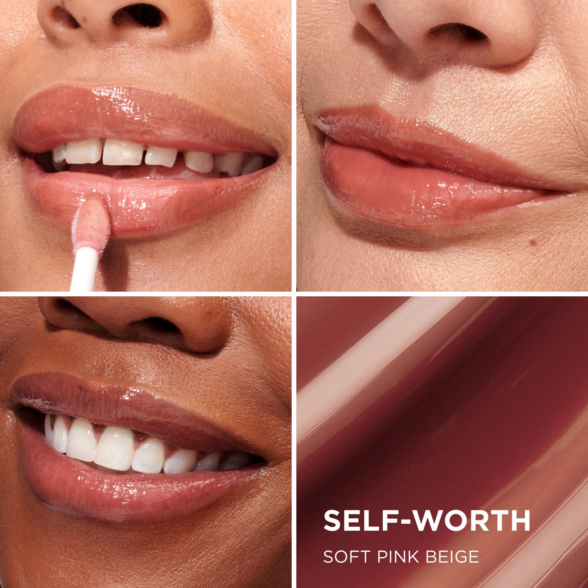 IT Cosmetics Confidence in a Serum Lip Gloss Soft Pink Beige lip swatch for day-long hydration