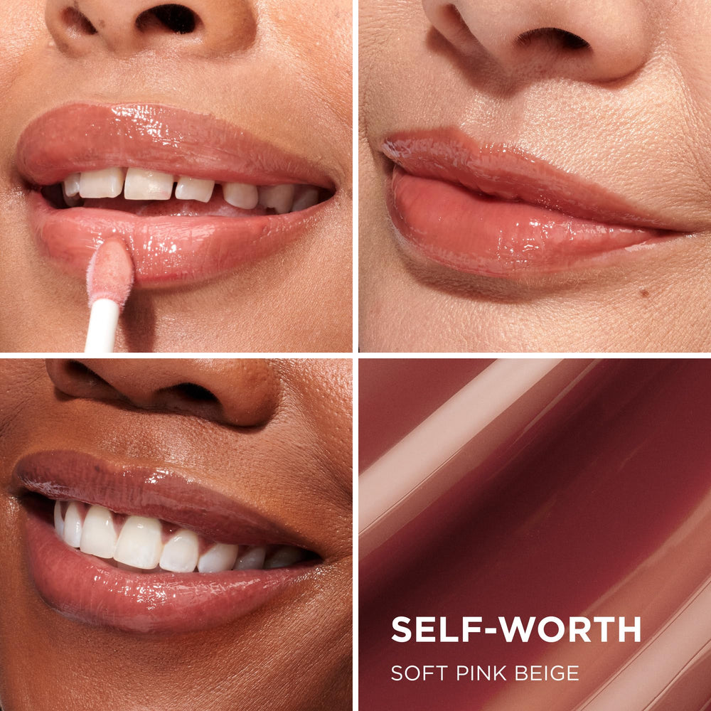 IT Cosmetics Confidence in a Serum Lip Gloss Soft Pink Beige lip swatch for day-long hydration