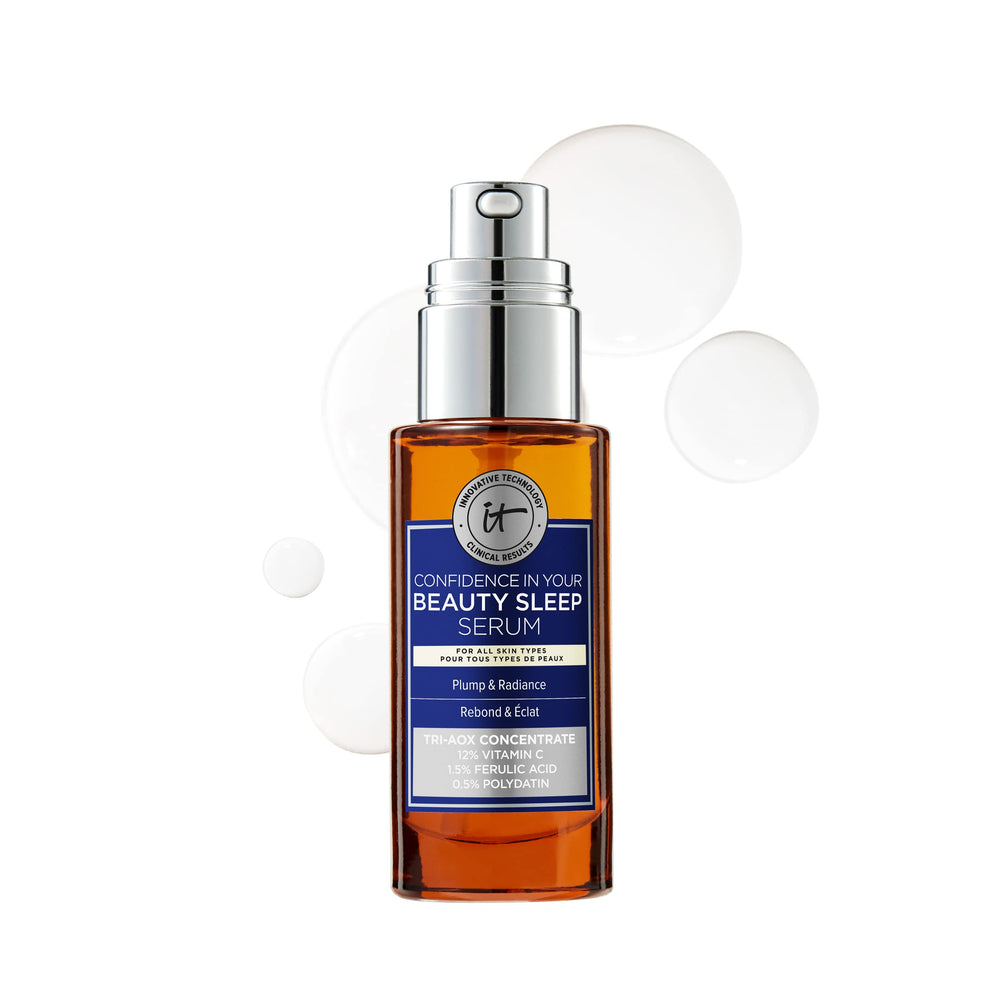 IT Cosmetics Confidence in Your Beauty Sleep serum bottle closeup for overnight radiance support