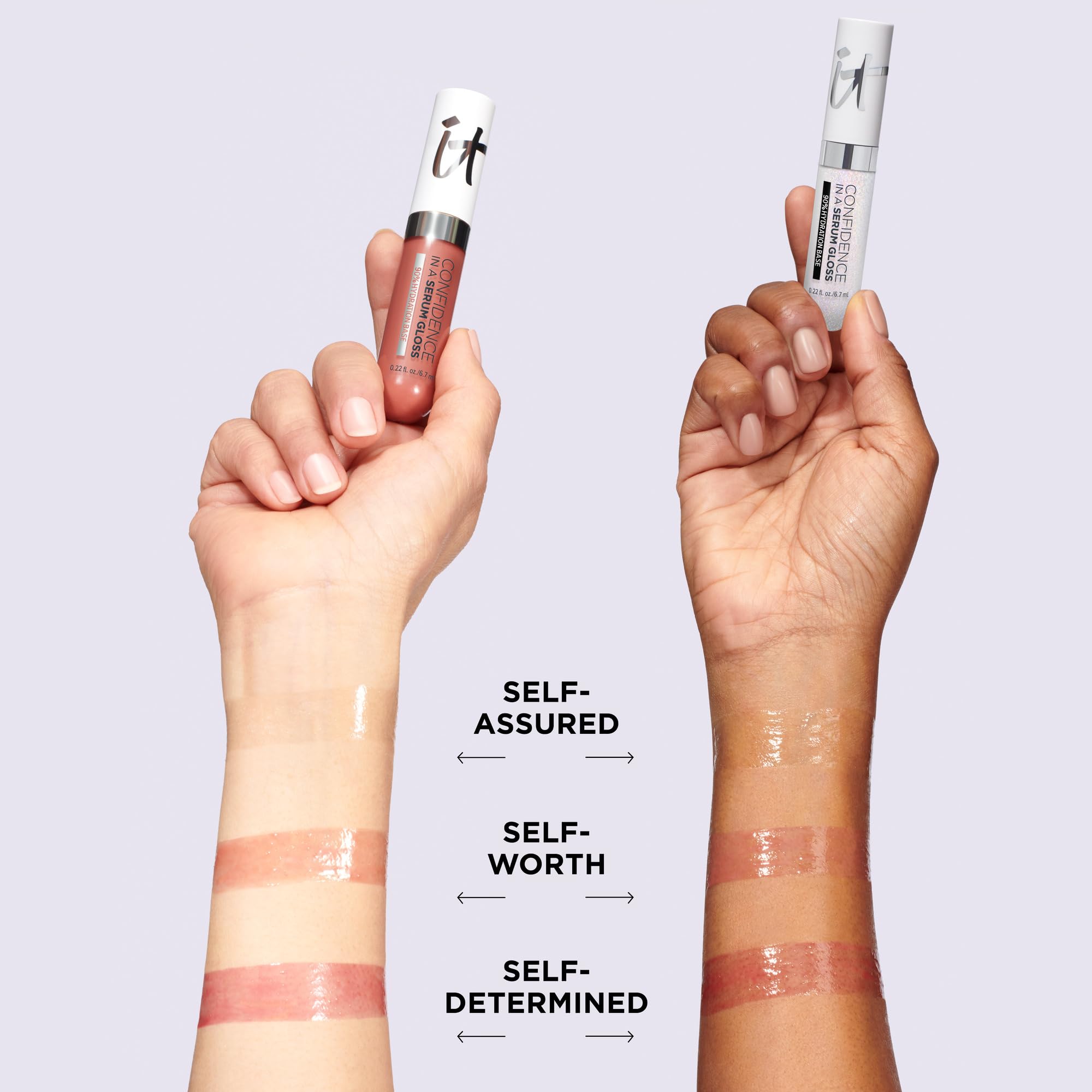 IT Cosmetics Confidence packaging on a clean surface highlighting sleek lip gloss tube