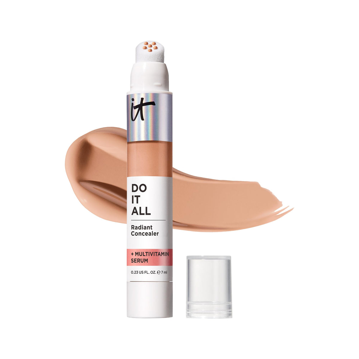 IT Cosmetics Do It All Radiant Concealer packaging close-up highlights easy-to-use applicator for precise spot coverage.