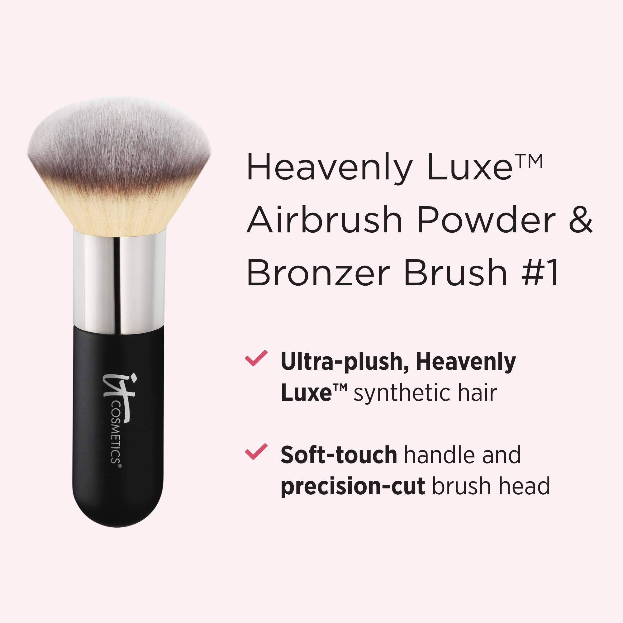 IT Cosmetics Heavenly Luxe Airbrush Powder & Bronzer Brush #1 jumbo handle in hand for easy application