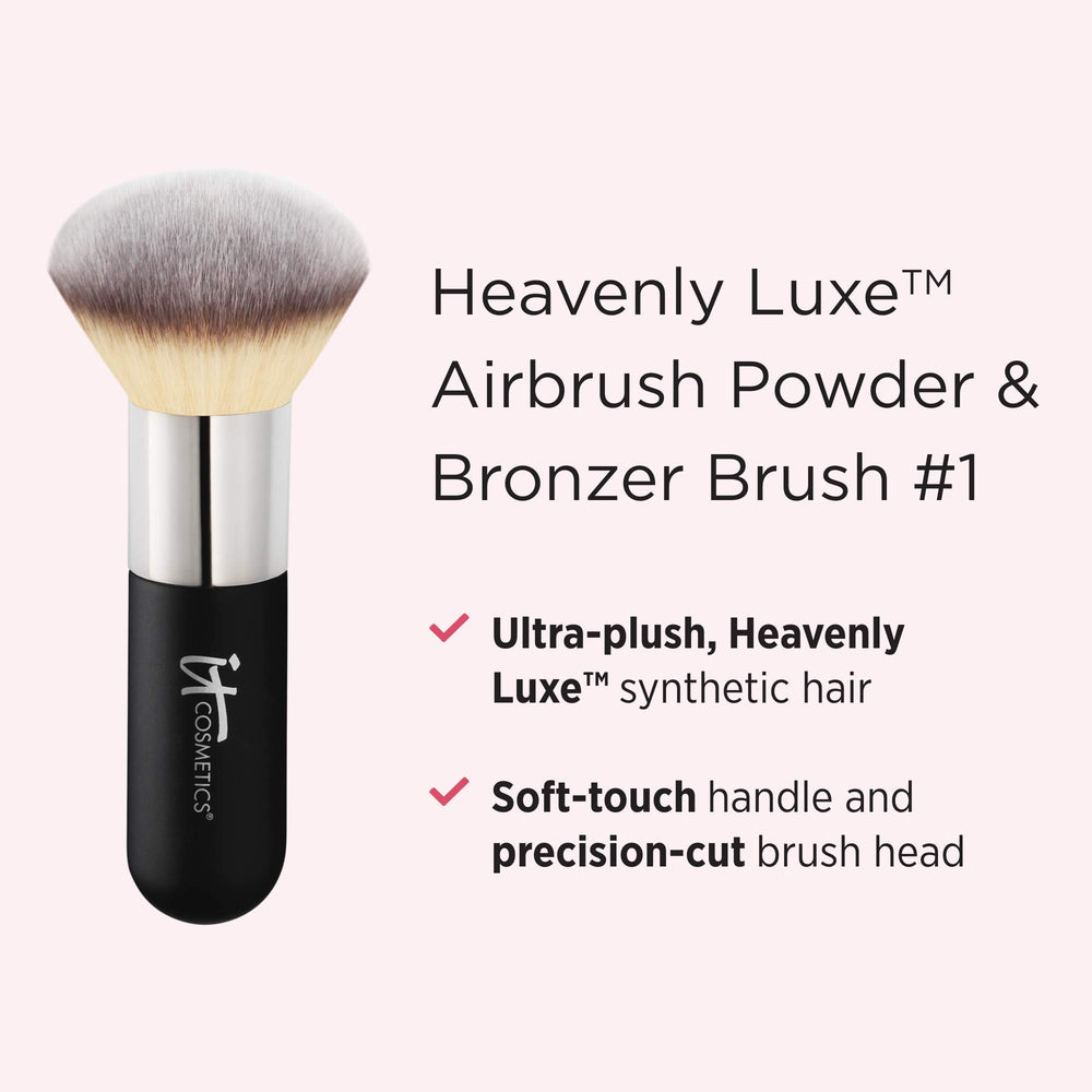 IT Cosmetics Heavenly Luxe Airbrush Powder & Bronzer Brush #1 jumbo handle in hand for easy application