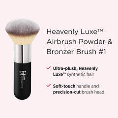 IT Cosmetics Heavenly Luxe Airbrush Powder & Bronzer Brush #1 jumbo handle in hand for easy application
