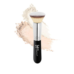 IT Cosmetics Heavenly Luxe Flat Top Buffing Foundation Brush #6 head closeup for precise, pore-blurring application