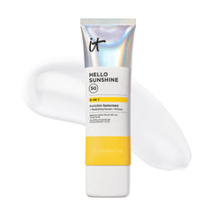 IT Cosmetics Hello Sunshine sunscreen bottle with clear, lightweight protection.