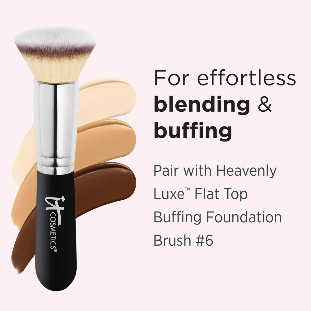 IT Cosmetics Light Warm Foundation closeup hydration shot emphasizes hyaluronic acid formula.