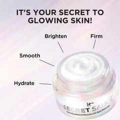IT Cosmetics Secret Sauce bottle close-up emphasizes premium anti aging ingredients.