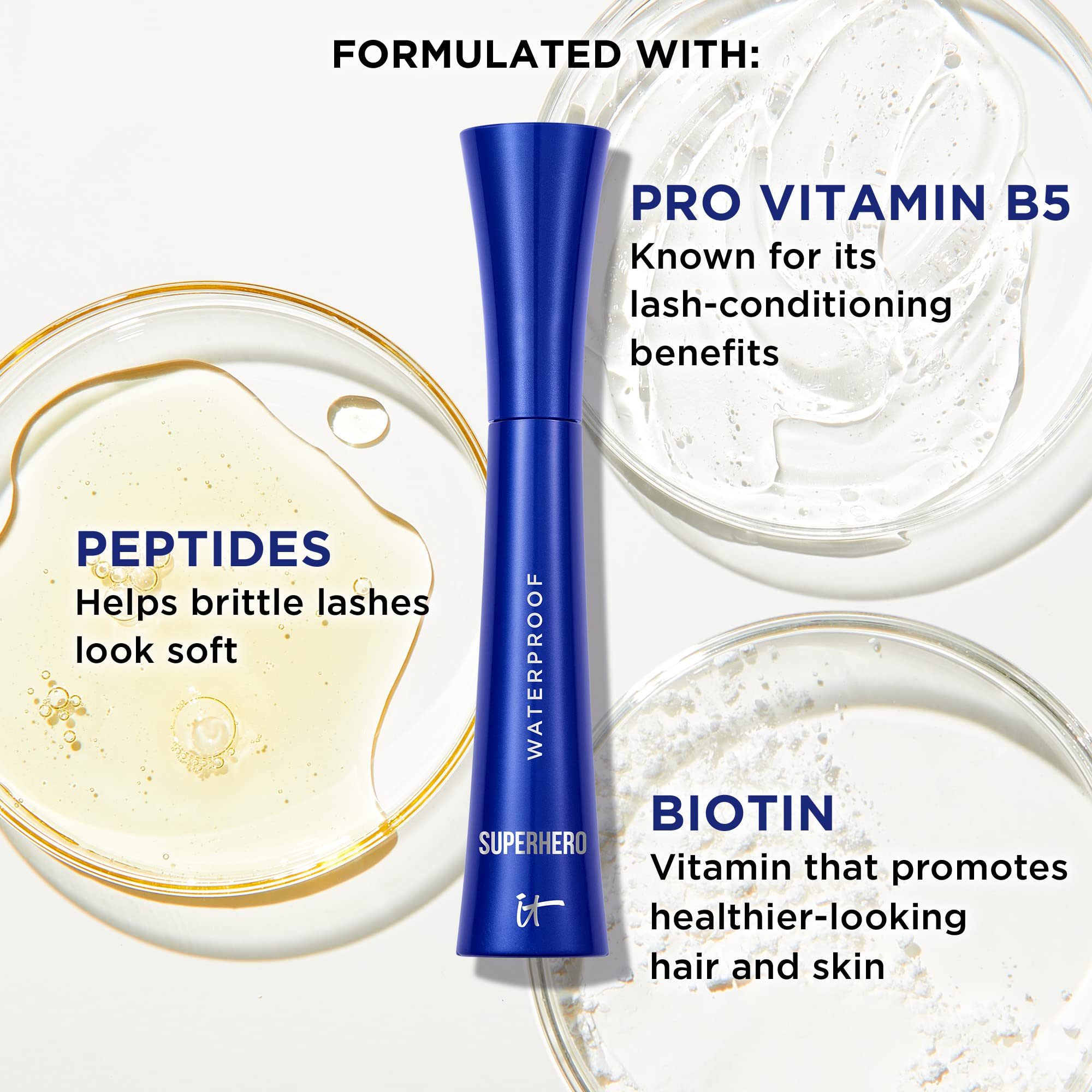 IT Cosmetics Superhero mascara packaging back with benefits