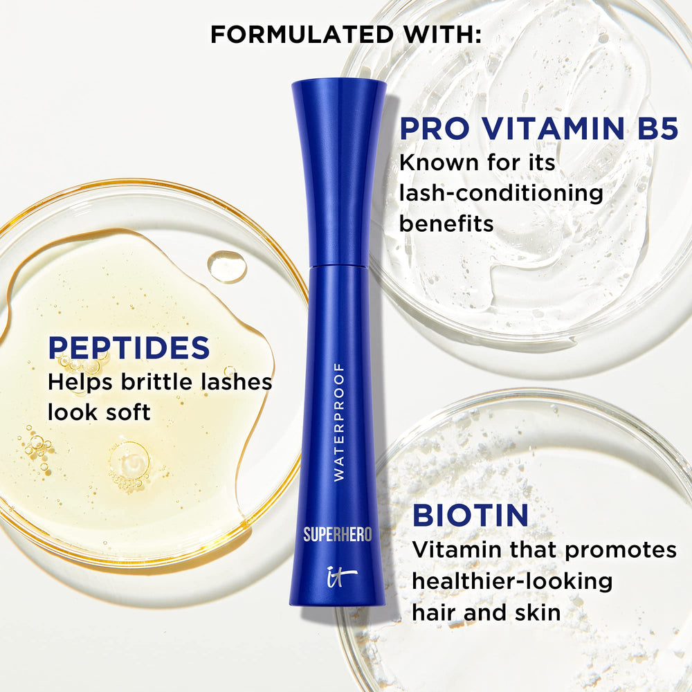 IT Cosmetics Superhero mascara packaging back with benefits