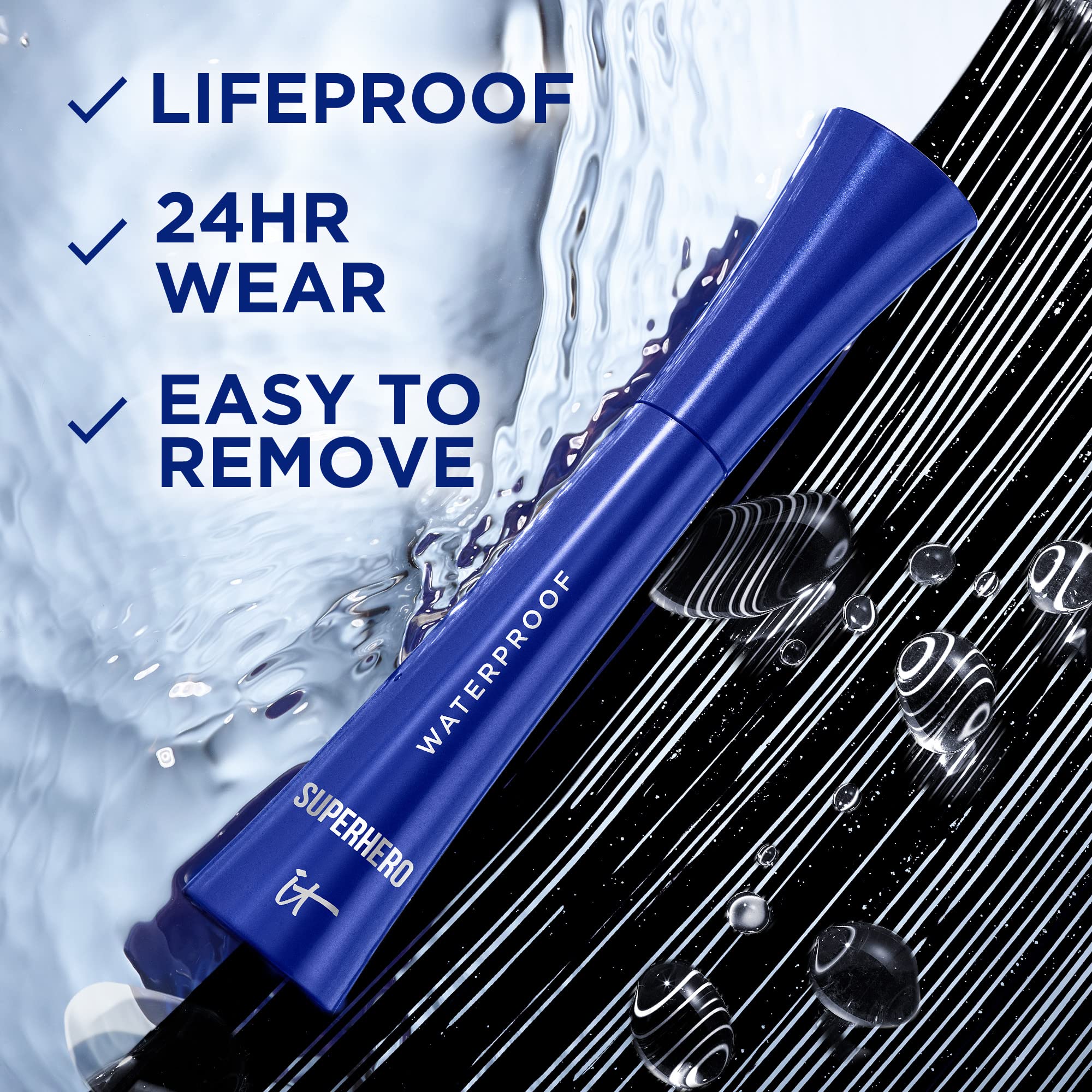 IT Cosmetics Superhero wand applying mascara for dramatic lashes