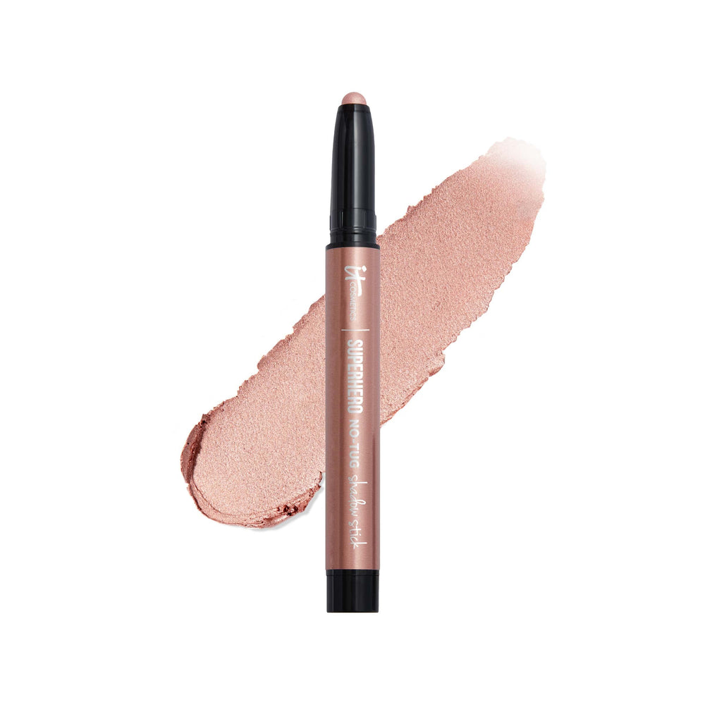 IT Cosmetics Superhero Shadow Stick warm rose gold swatch shows creamy, buildable color.