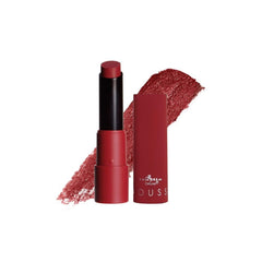 Italia Deluxe Top Five Mousse Matte Lipstick Caliente swatch demonstrates vibrant bold red for statement lip looks