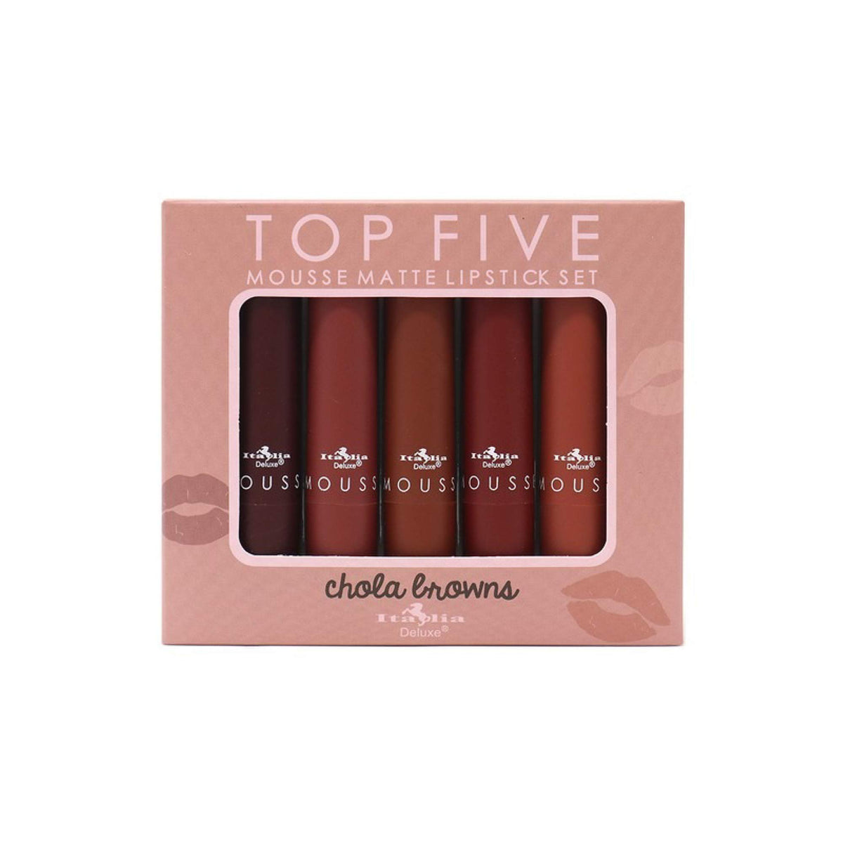 Italia Deluxe Top Five Mousse Matte Lipstick Set packaging for gifting.