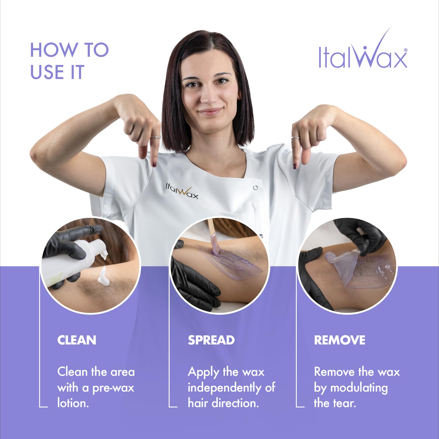 Italwax Top Line Orchid Jelly Wax fast-setting indicator signals optimal removal timing.
