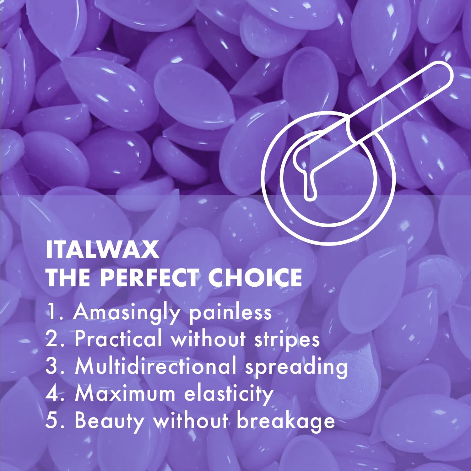 Italwax Orchid Jelly Wax transparent visual emphasizes visibility for accurate waxing.