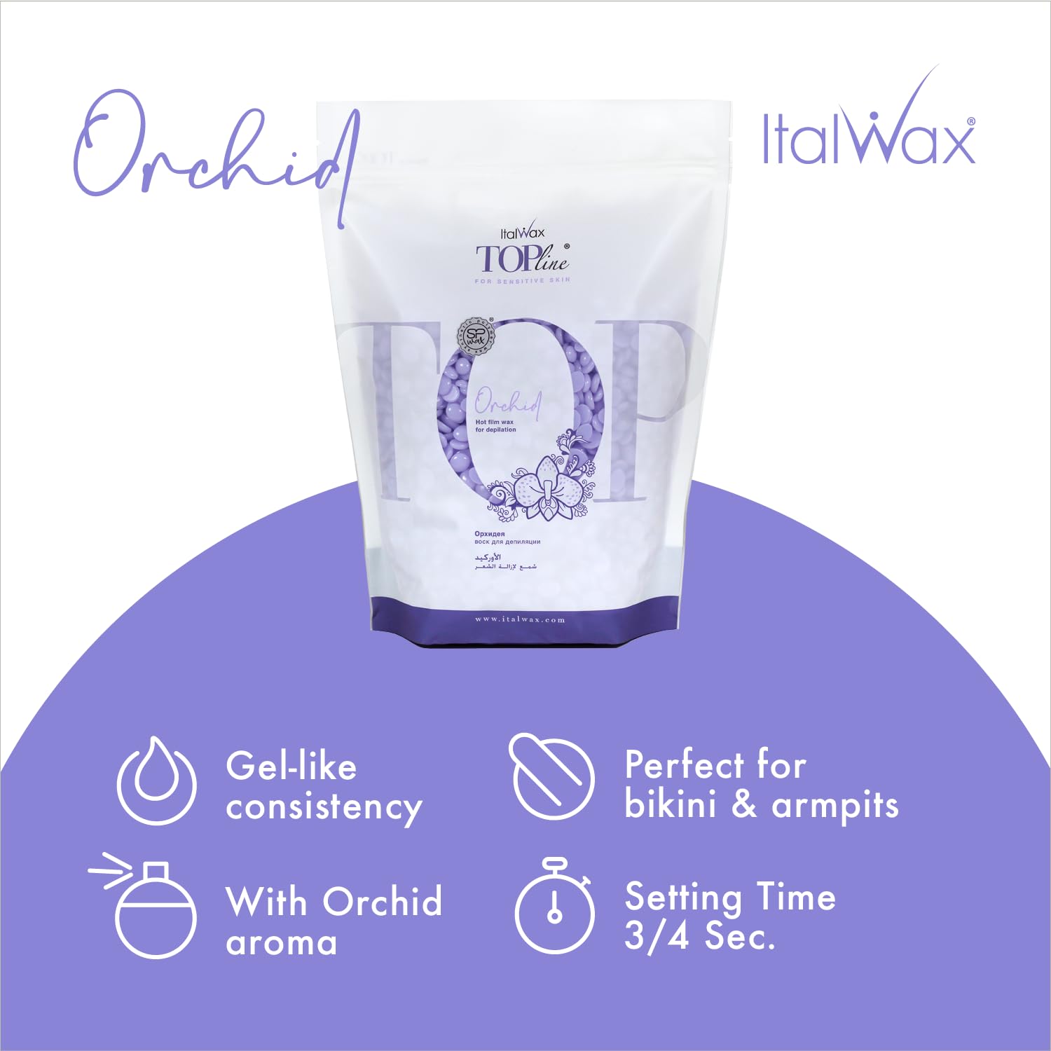 Italwax Orchid Jelly Wax underarms treatment highlights strong grip on coarse hairs.