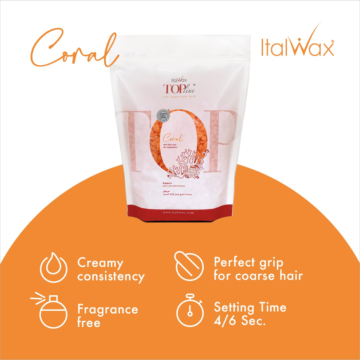 Italwax Top Line Coral hard wax bikini-application shows smooth spreading for precise shaping