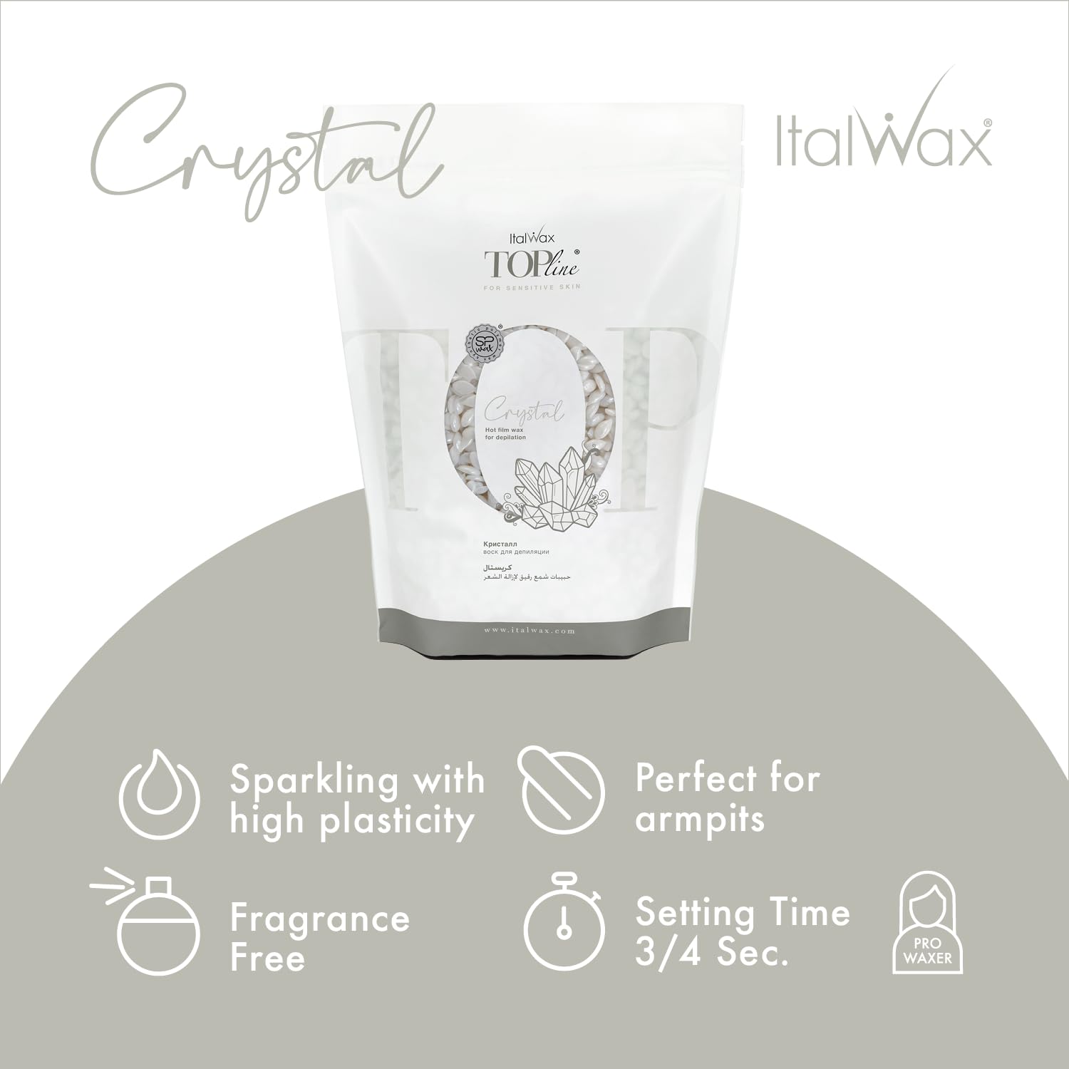Italwax Top Line Crystal application illustrates ultra-gentle performance on reactive skin.