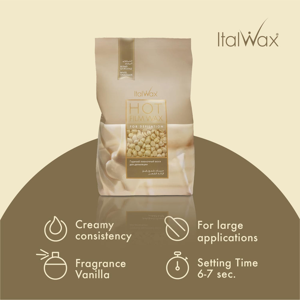 Italwax White Chocolate vanilla aroma bottle close-up for waxing ambiance.